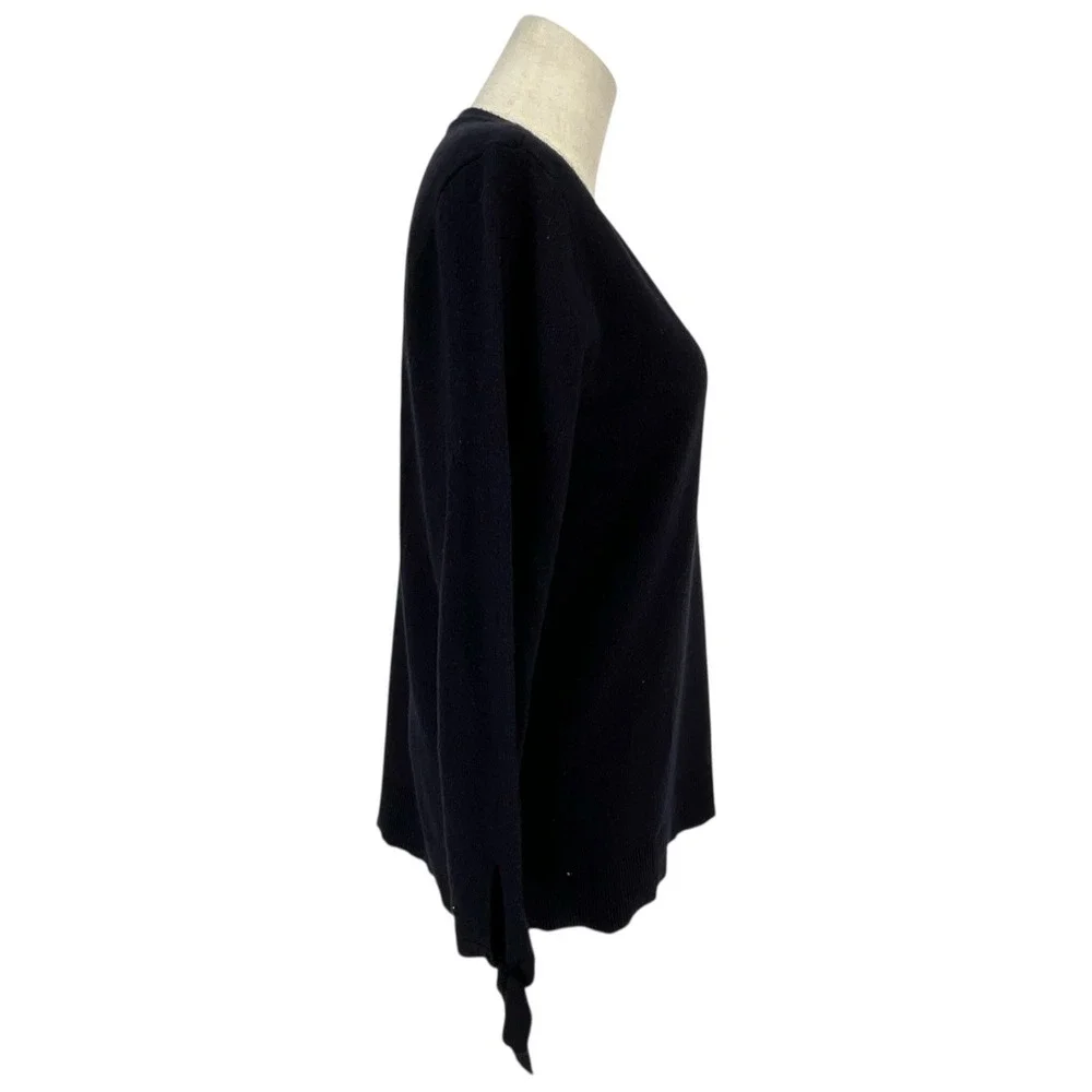LOFT Black Crew Neck Long Sleeve Sweater Tie Cuffs Sz L Wool Blend Whimsigoth‎